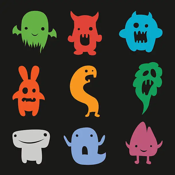 Vector illustration of vector set of cartoon cute monsters