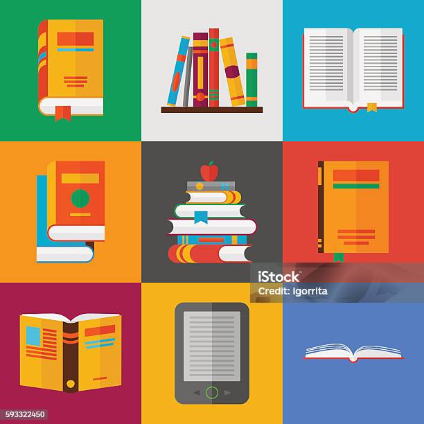 Book Icons Set Flat Style Vector Illustration Stock Illustration - Download Image Now - Accessibility, Advice, Arts Culture and Entertainment