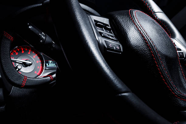 Modern interior of premium car with leather seats