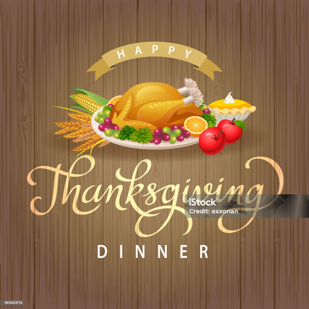 Thanksgiving Dinner Thanksgiving turkey dinner in wooden background for happy thanksgiving day. Dinner stock vector