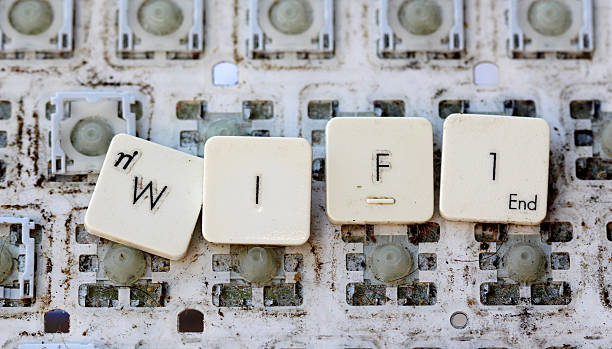 istock close view of some keys on a dirty, yellowed keyboard. 593326328
