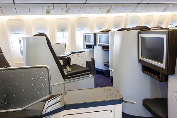 istock Business class in an airplane 593327316
