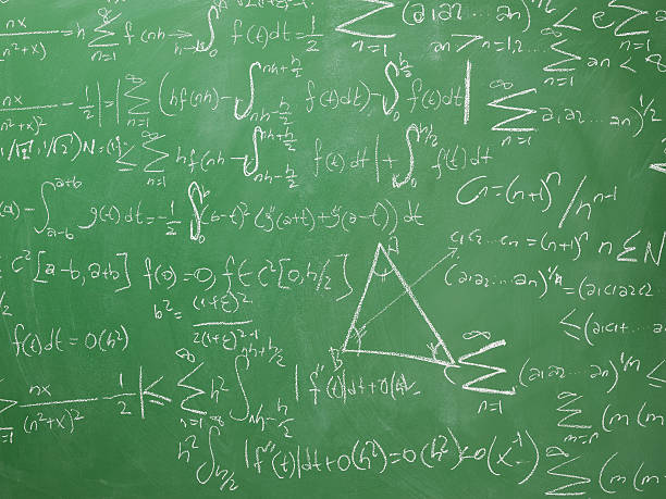 istock Hand Written Mixed Mathematical Formulas On Green Chalkboard 593334140