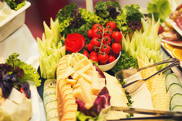 istock Luxury food on wedding table in hotel or restaurant 593337660