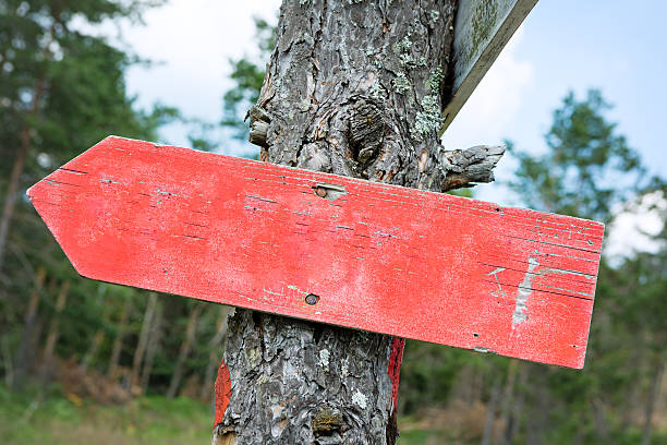 istock Red, blank wooden sign 593338130