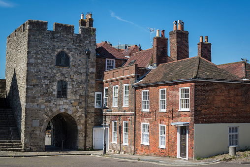 Southampton, Hampshire, England, UK - August 15, 2016: West Gate is one of the gates in Medieval Town Walls built as a defensive structure around the city in the middle ages.