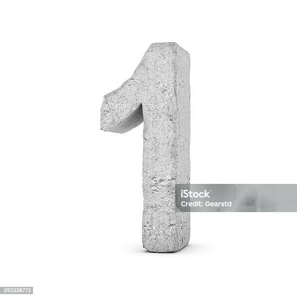 Concrete Number 1 Isolated On White Background Stock Photo - Download Image Now - Number, Stone Material, Three Dimensional