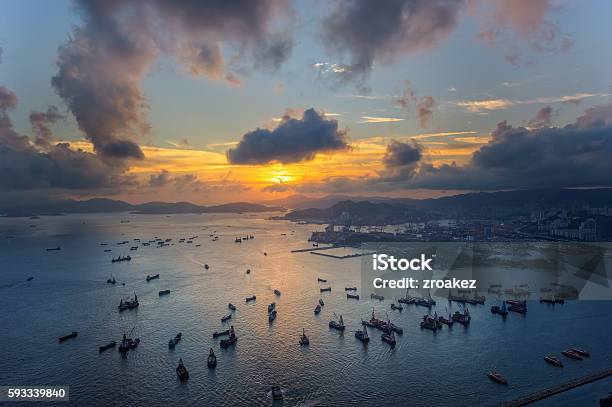 Sunset Harbour In Hongkong Stock Photo - Download Image Now - Offshore Platform, Australia, Sea