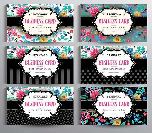 Vector illustration of Standard US Business cards set. Vintage collection of twelve cards