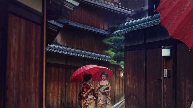 Geisha Maiko Walking Outdoor Gion Animated Photo Slow Motion 4K