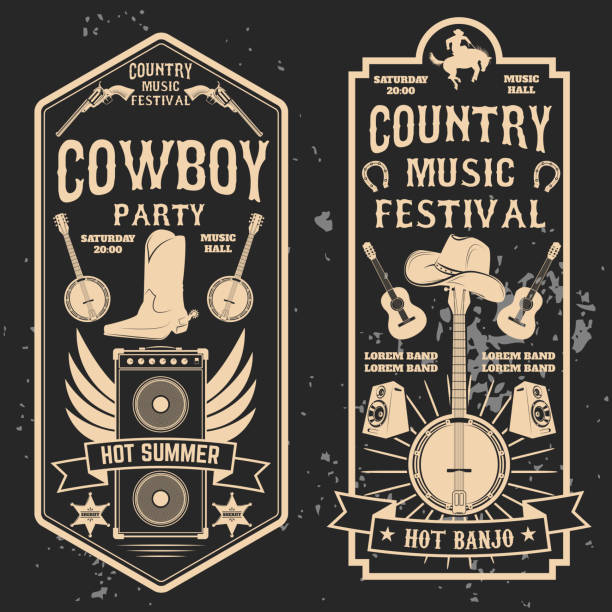 illustrations, cliparts, dessins animés et icônes de dépliant du festival de musique country. - ouest