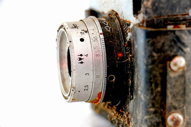 istock Closeup of old retro rusty film camera 594016476