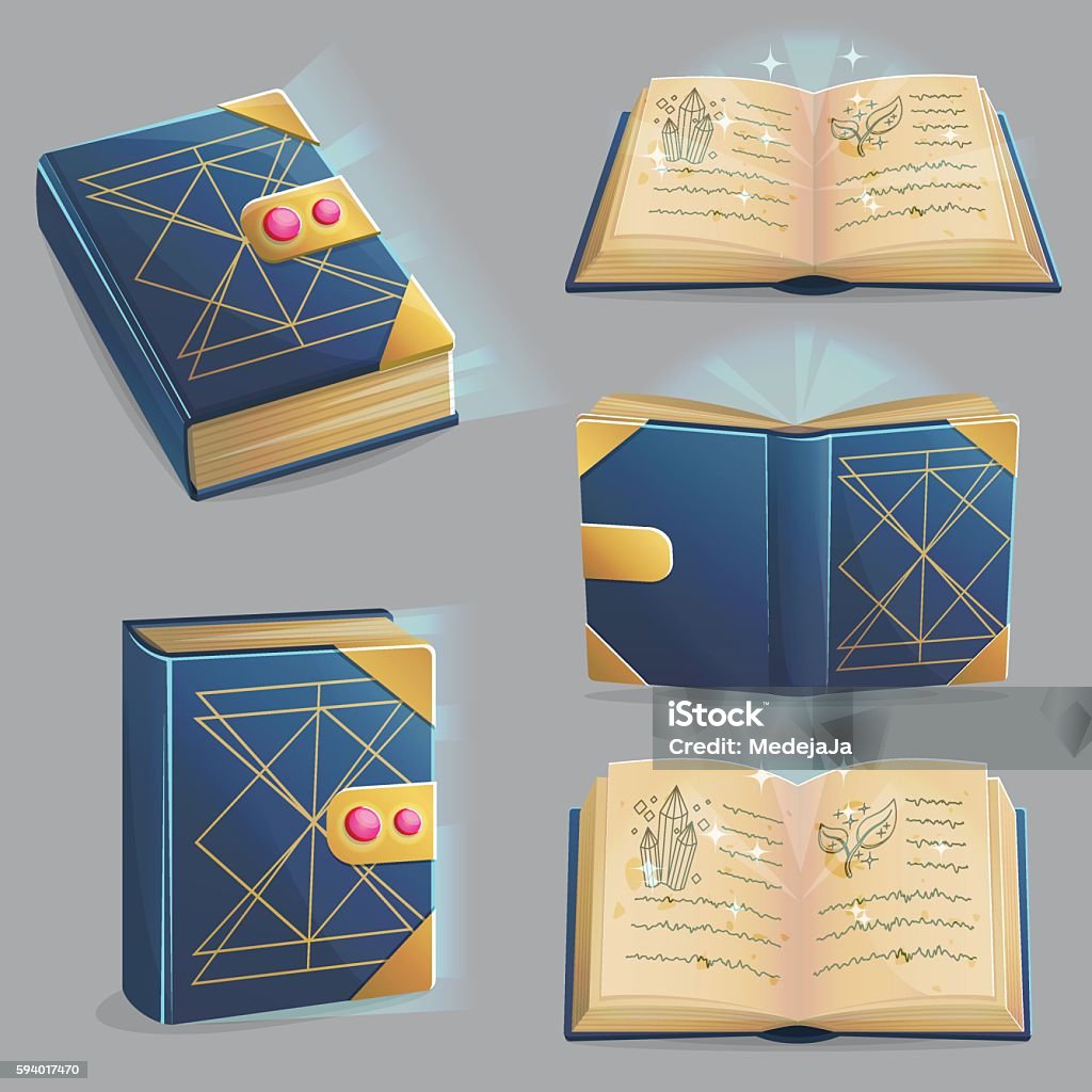 Magic Book References Magic Book With Spells In Different Positions Stock Illustration ...