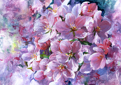 Flowers painted in oils on canvas.
