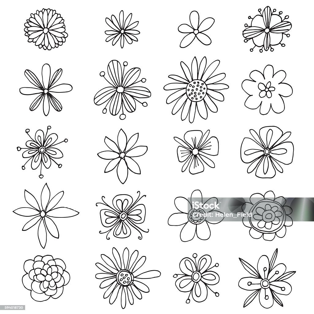 Vector Set Of Doodle Flower Icons Stock Illustration - Download Image ...