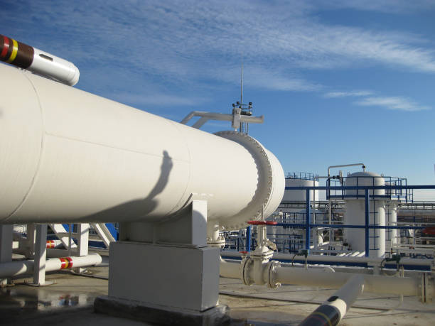 istock Heat exchangers in a refinery 594018818