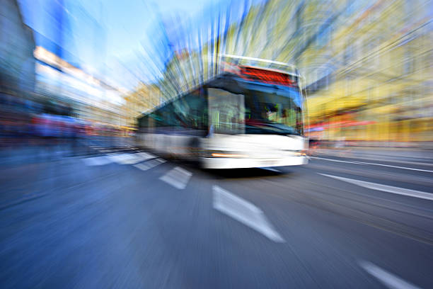 istock Flying bus in the city traffic, rush hour 594018954