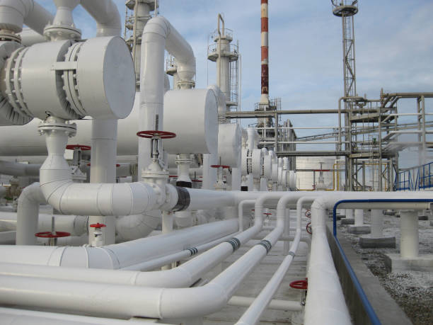 istock Heat exchangers in a refinery 594018990