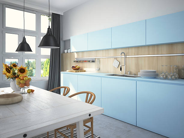 istock Kitchen and living room in loft apartment. 3d rendering 594019776