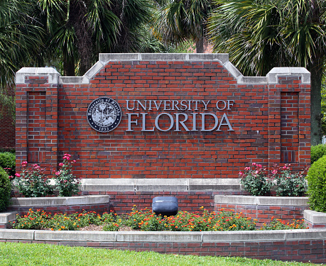 Gainesville, FL, USA - May 11, 2016: An entrance to the University of Florida. The University of Florida is a public research university located in Gainesville, Florida.