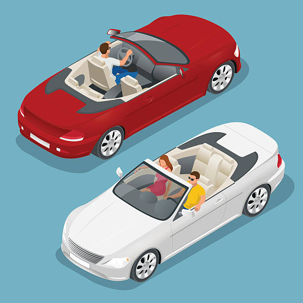 ilustrações de stock, clip art, desenhos animados e ícones de isometric cabriolet car - drive