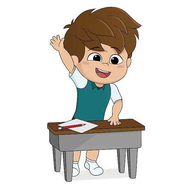 Vector illustration of kid stand up and ask a question.back to school.