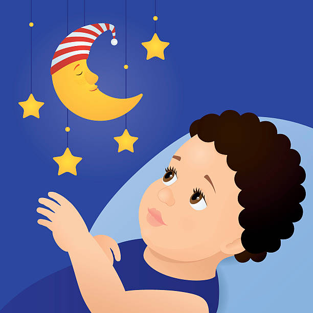 ilustrações, clipart, desenhos animados e ícones de bebê e brinquedo lua móvel - people portrait mobile