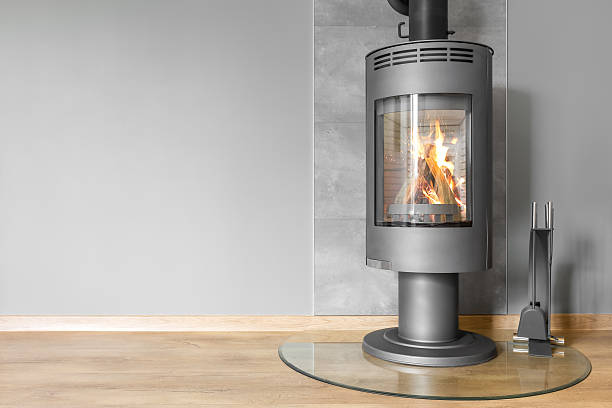 istock Modern fireplace with industrial look 594030894