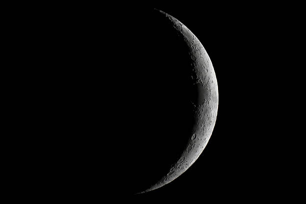Moon waxing crescent. Young Moon. Moon waxing crescent. Young Moon. Crescent moon on black sky. Waxing Crescent. astronomy telescope photos stock pictures, royalty-free photos & images