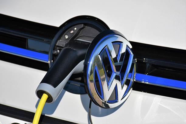 Charging process in a modern Volkswagen Golf GTE stock photo