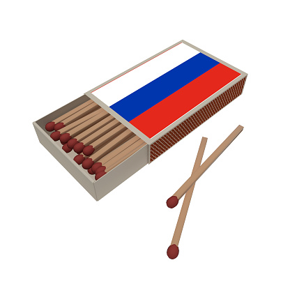 Russia Flag Matchbox With Matches Isolated On A White Background, 3d illustration