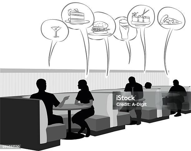 Booth Food Cravings Stock Illustration - Download Image Now - Restaurant, Booth, In Silhouette