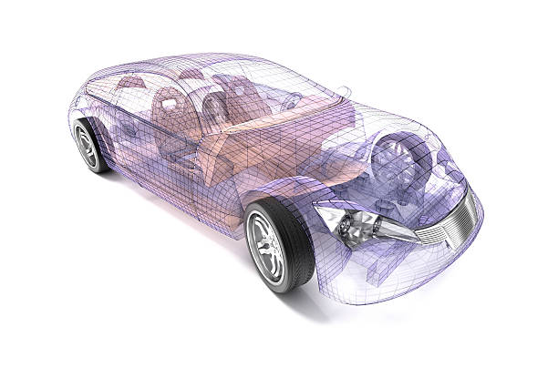 istock Transparent car design, wire model.3D illustration. My own car design. 594040014