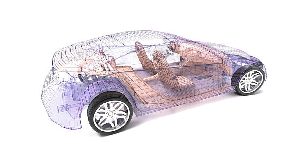 istock Transparent car design, wire model.3D illustration. 594040250