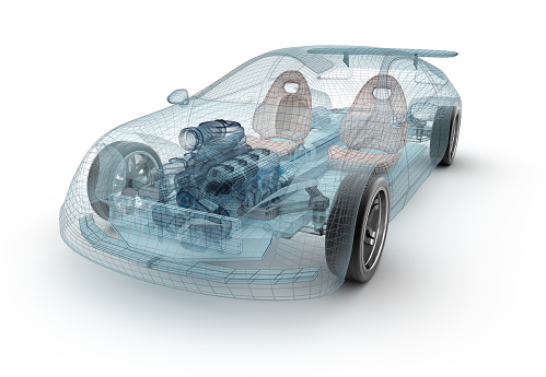 Diseño de coche transparente, modelo de alambre.3D ilustración. photo