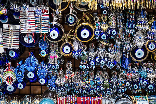 istock Blue Evil Eye glass ornaments in Istanbul markets. 594042748