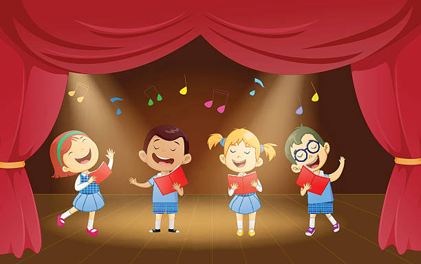 istock Illustration of school children singing on the stage 594044344
