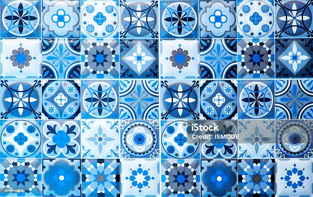 vintage blue ceramic tiles wall decoration.Turkish ceramic tiles vintage blue ceramic tiles wall decoration.Turkish ceramic tiles wall background Tile Stock Photo