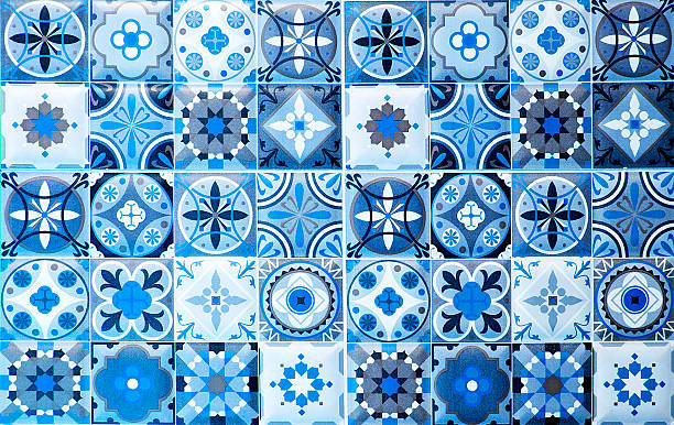 vintage blue ceramic tiles wall decoration.Turkish ceramic tiles vintage blue ceramic tiles wall decoration.Turkish ceramic tiles wall background traditionally portuguese stock pictures, royalty-free photos & images