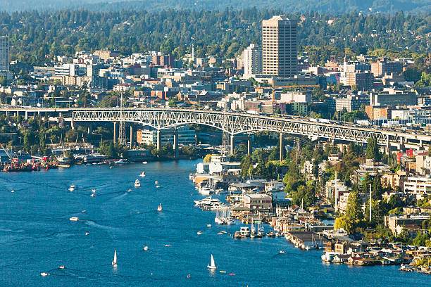 East Canal Bridge in Seattle East Canal Bridge in Seattle puget sound aerial stock pictures, royalty-free photos & images