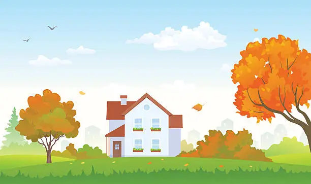 Vector illustration of Autumn suburban house