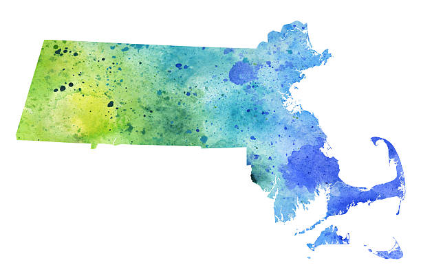 illustrations, cliparts, dessins animés et icônes de carte du massachusetts avec texture aquarelle - illustration raster - massachusetts map cartography nantucket