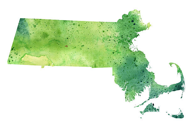 水彩画テクスチャを使用したマサチューセッツ州の地図 - ラスターイラスト - massachusetts map cartography nantucket点のイラスト素材／クリップアート素材／マンガ素材／アイコン素材