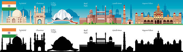 indien skyline - delhi new delhi panoramic india stock-grafiken, -clipart, -cartoons und -symbole