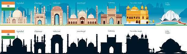 인도 스카이라인 - india new delhi architecture monument stock illustrations