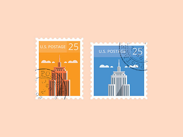 illustrazioni stock, clip art, cartoni animati e icone di tendenza di francobollo statunitense, forma holizontal e quadrata - holizontal