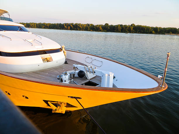 istock Modern river yacht moored on a river Dnieper 594054776