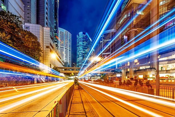 istock Modern city at night, Hong Kong, China. 594055558