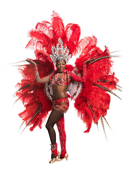 Woman in costume samba dancer on white background One woman samba dancer on white background samba dancing stock pictures, royalty-free photos & images