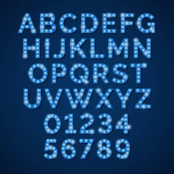 istock Vector blue neon lamp alphabet, font for movie, cinema and 594057532